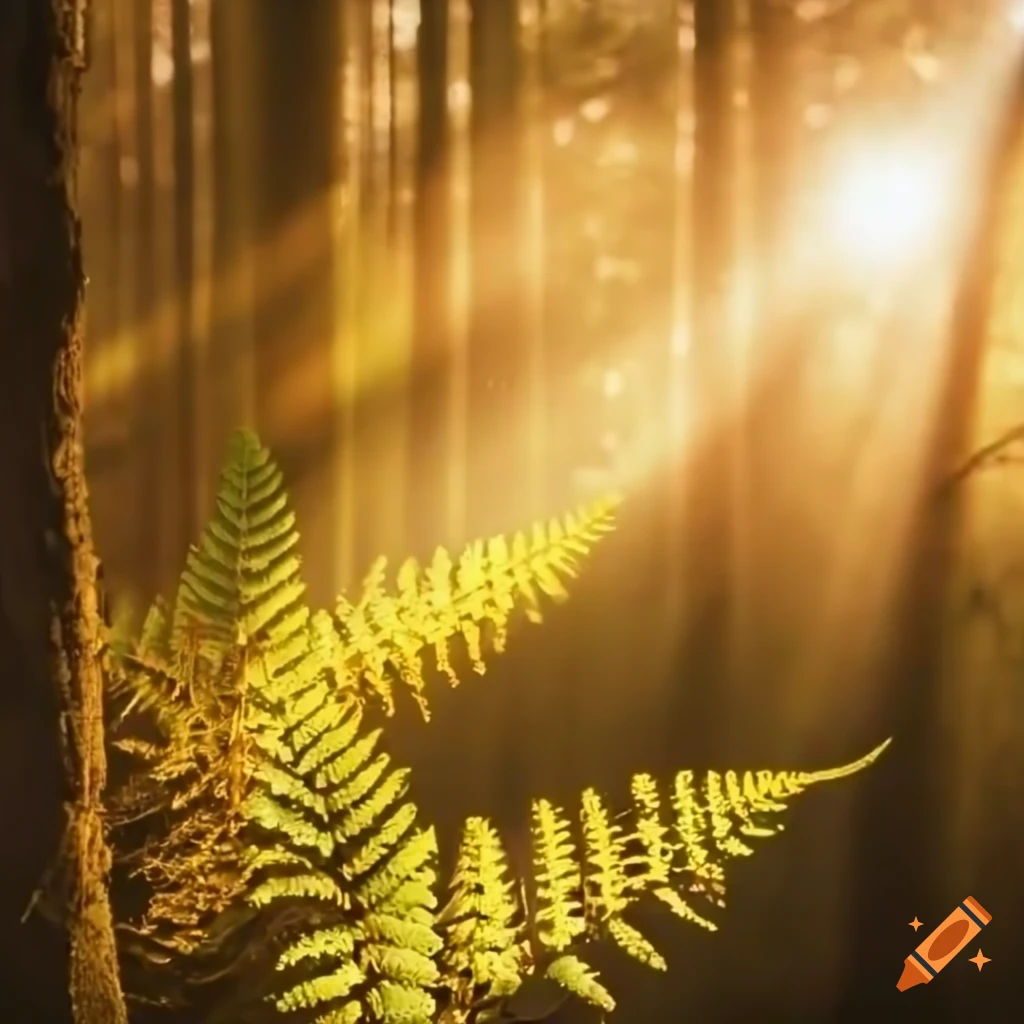nighttime-forest-close-up-on-a-golden-hour-fern-on-craiyon
