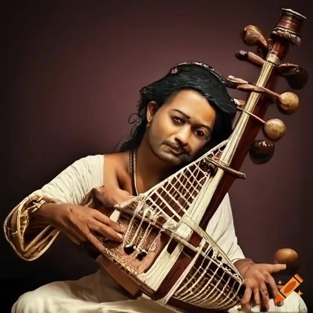 Man playing a sarod on Craiyon