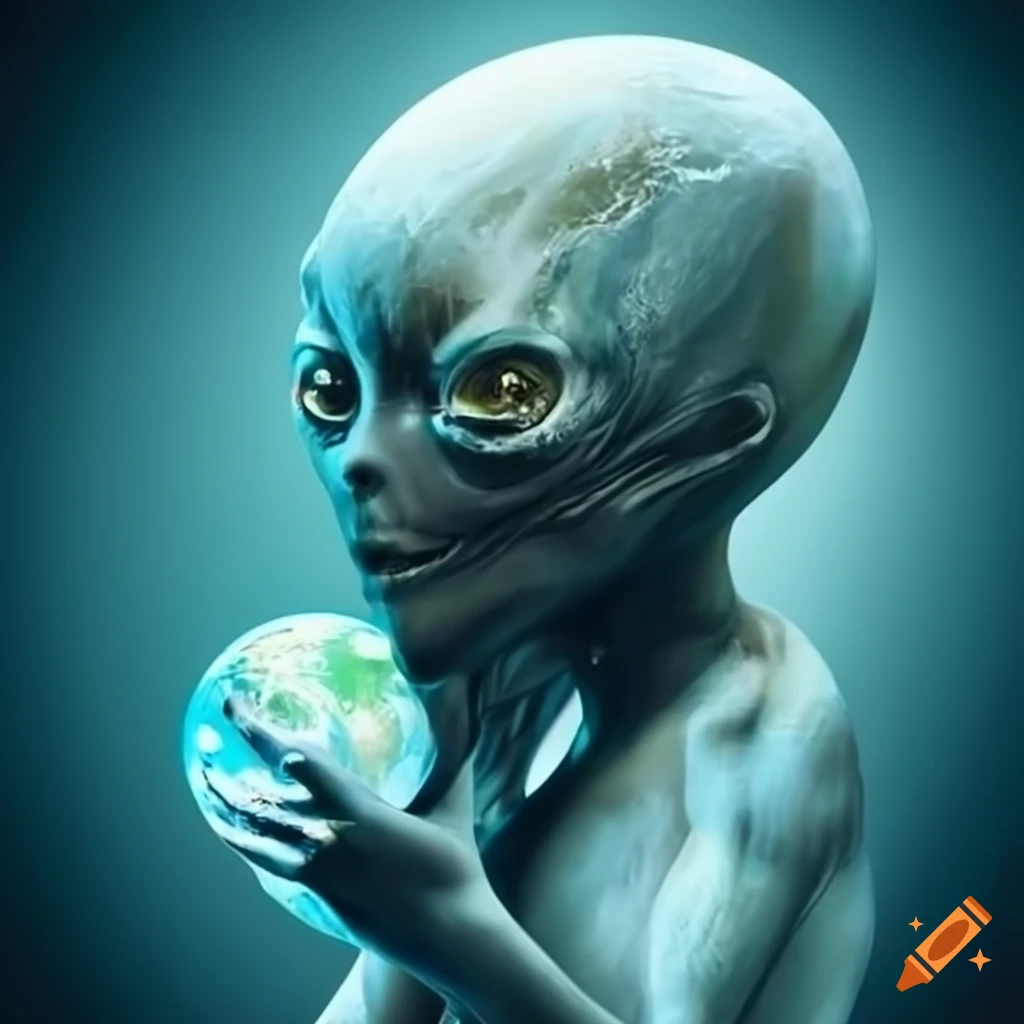 Alien holding earth in its hand