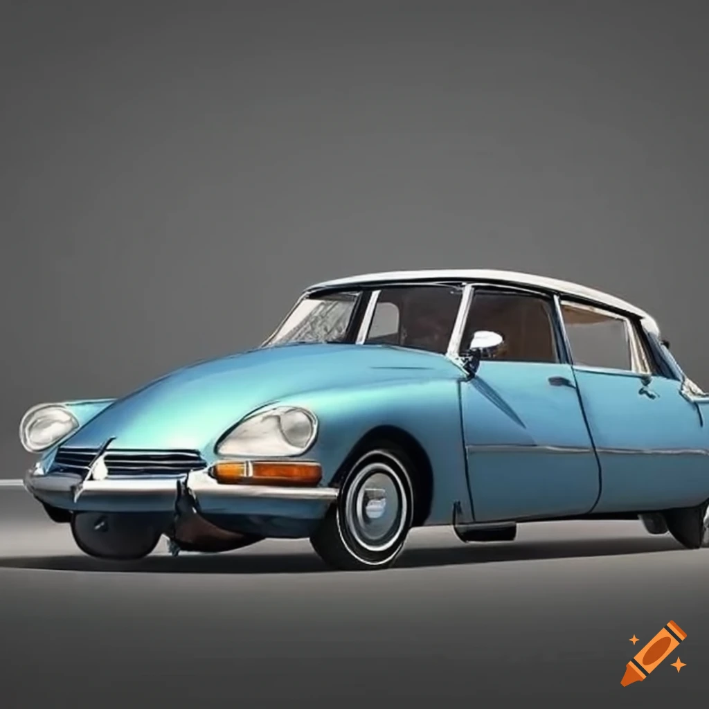 Silver-blue Citroen DS from 1972 on a dirt road in the countryside