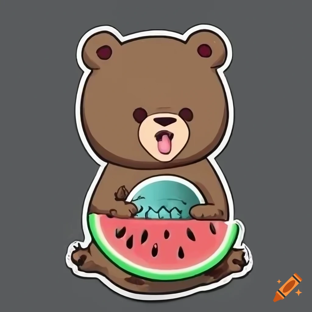 Brown bear enjoying a watermelon on Craiyon