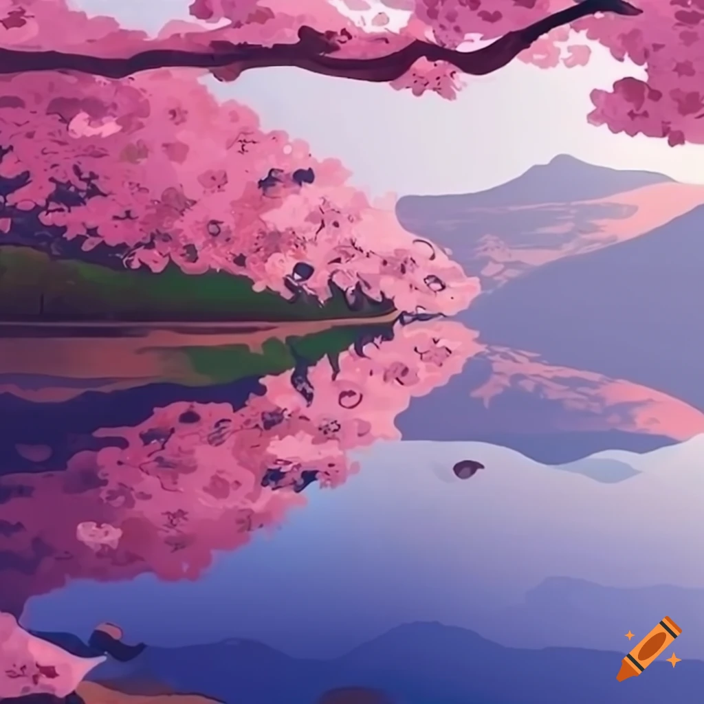 Japanese Cherry Trees by Saltwater Lake on Craiyon