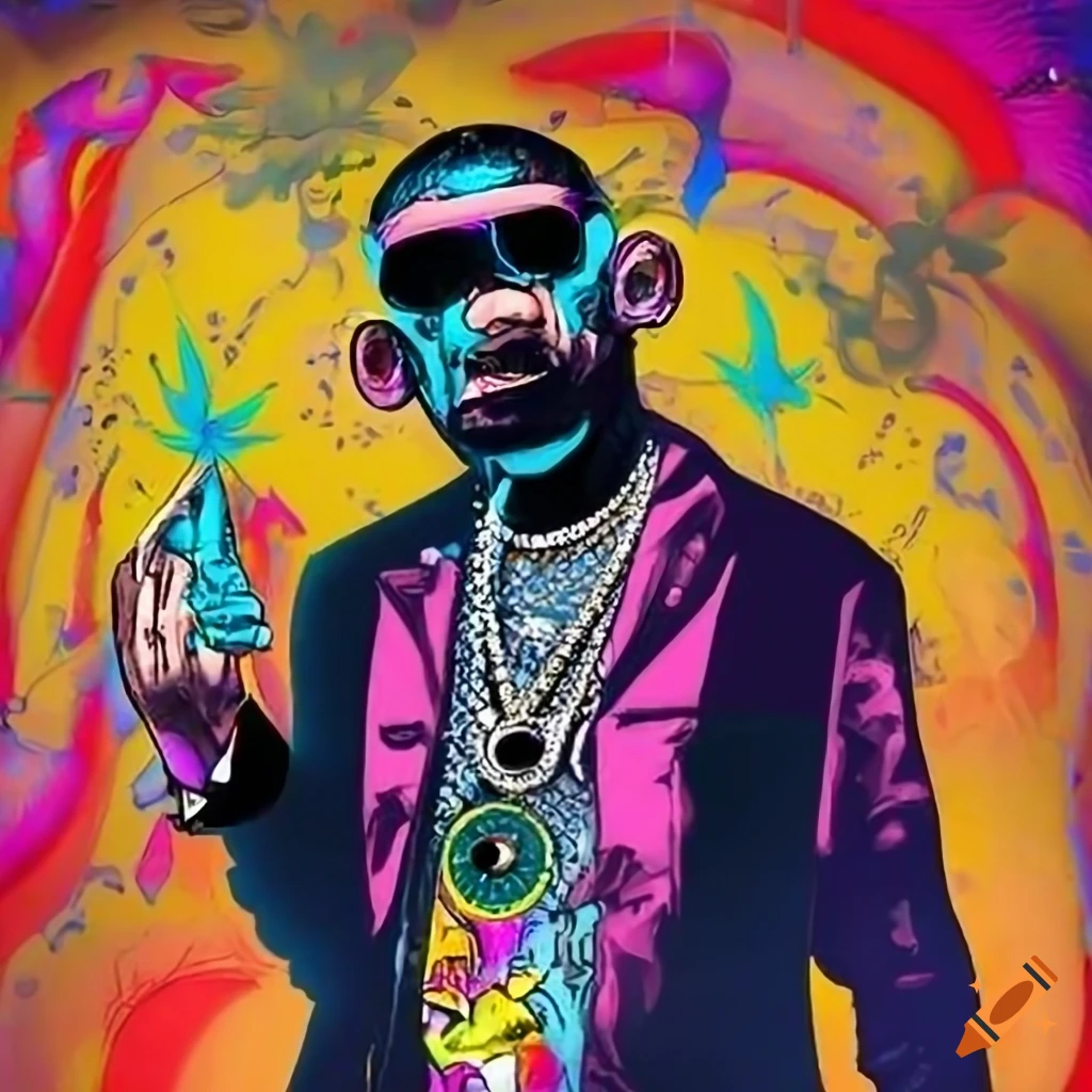 Ape rapper with Rolex watch and future sunglasses in graffiti style artwork