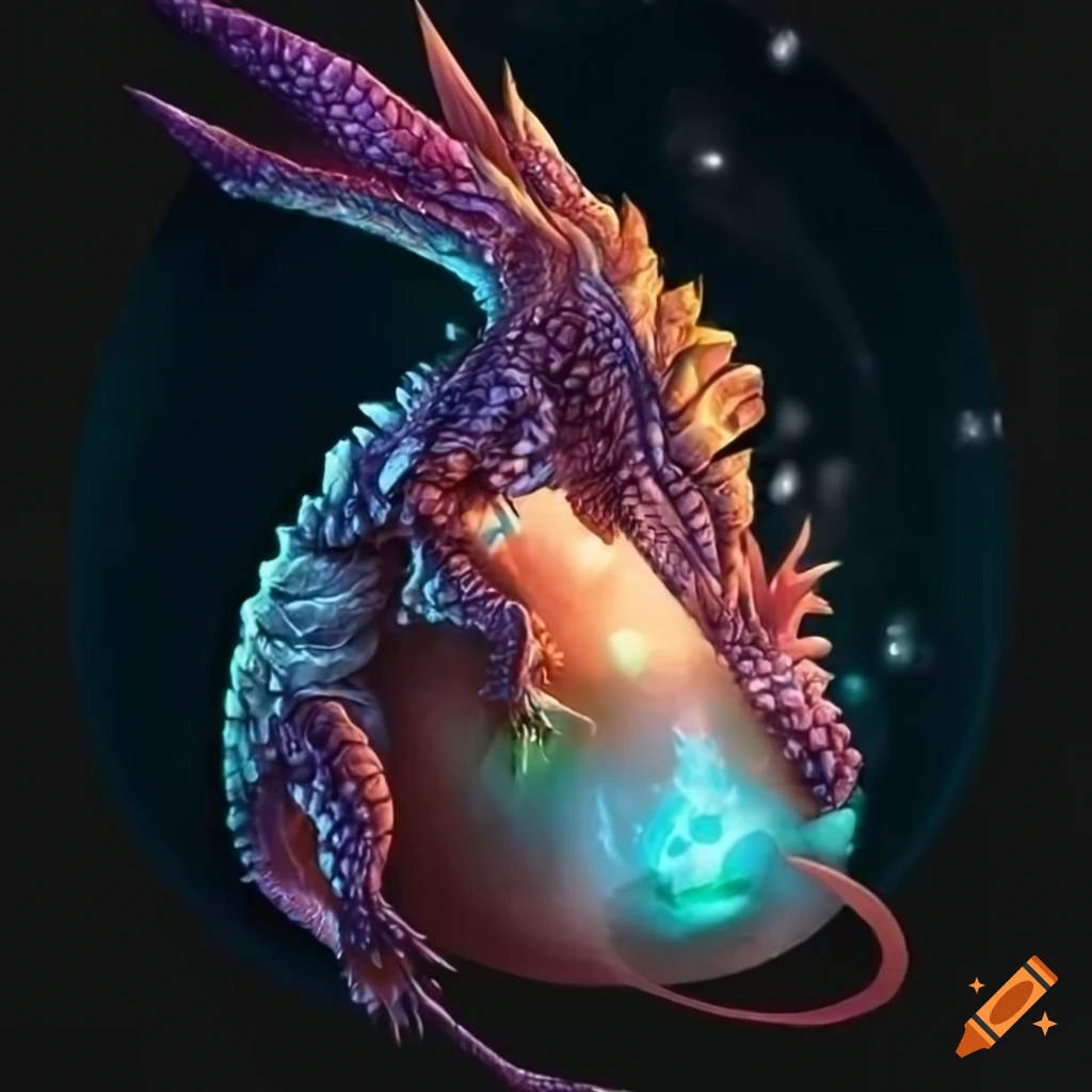 Majestic dragon guarding a glistening egg on transparent background