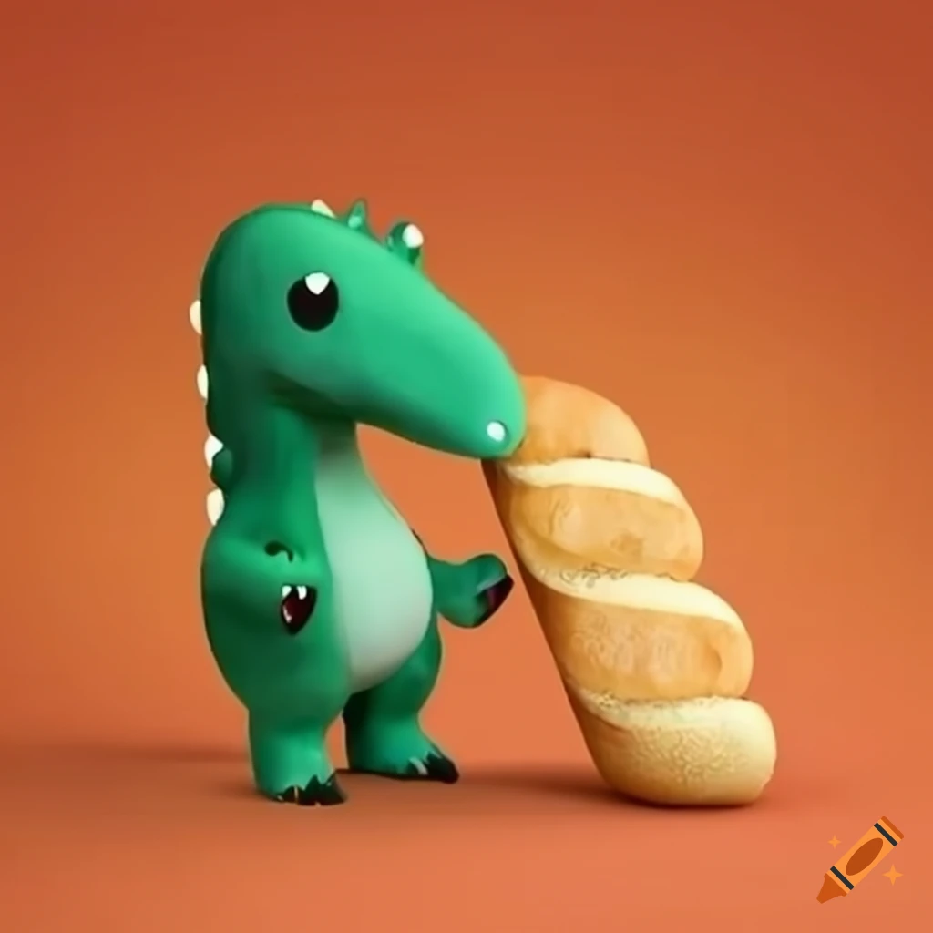 Cute French dinosaur with a baguette
