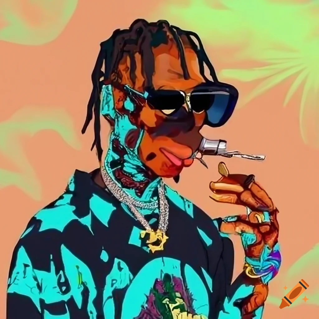 Ape rapper with luxury watch, sunglasses, and smoking in graffiti style art
