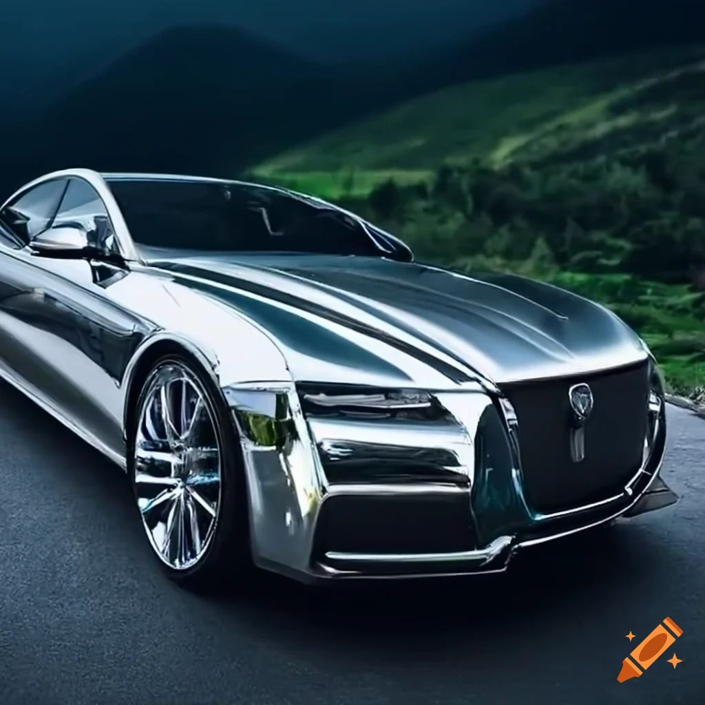 Sleek stylish car with shiny chrome accents on a picturesque road