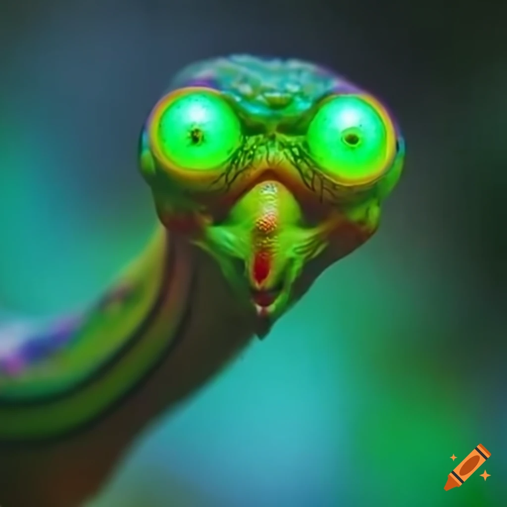 Bizarre creature with a glowing eye in lemon body surrounded by fruits