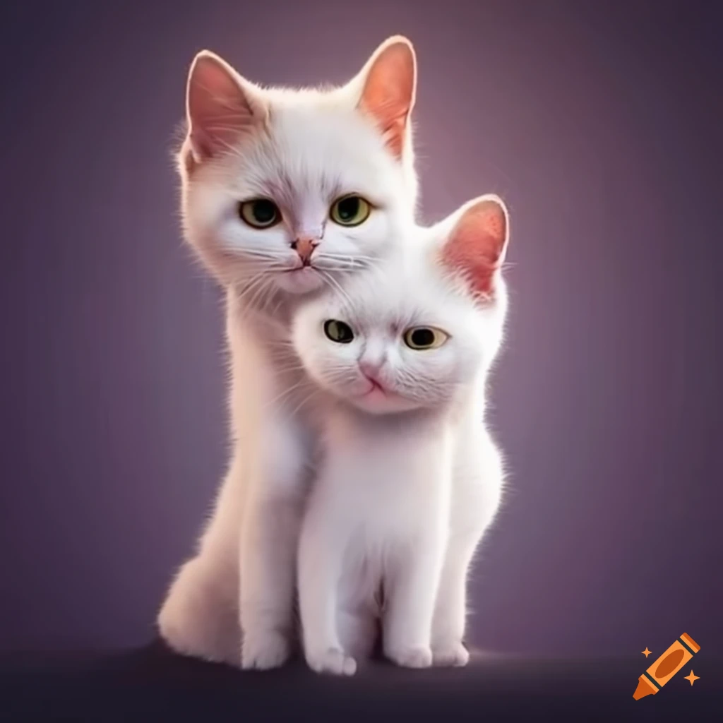 Adorable white cat couple showing affection on Craiyon