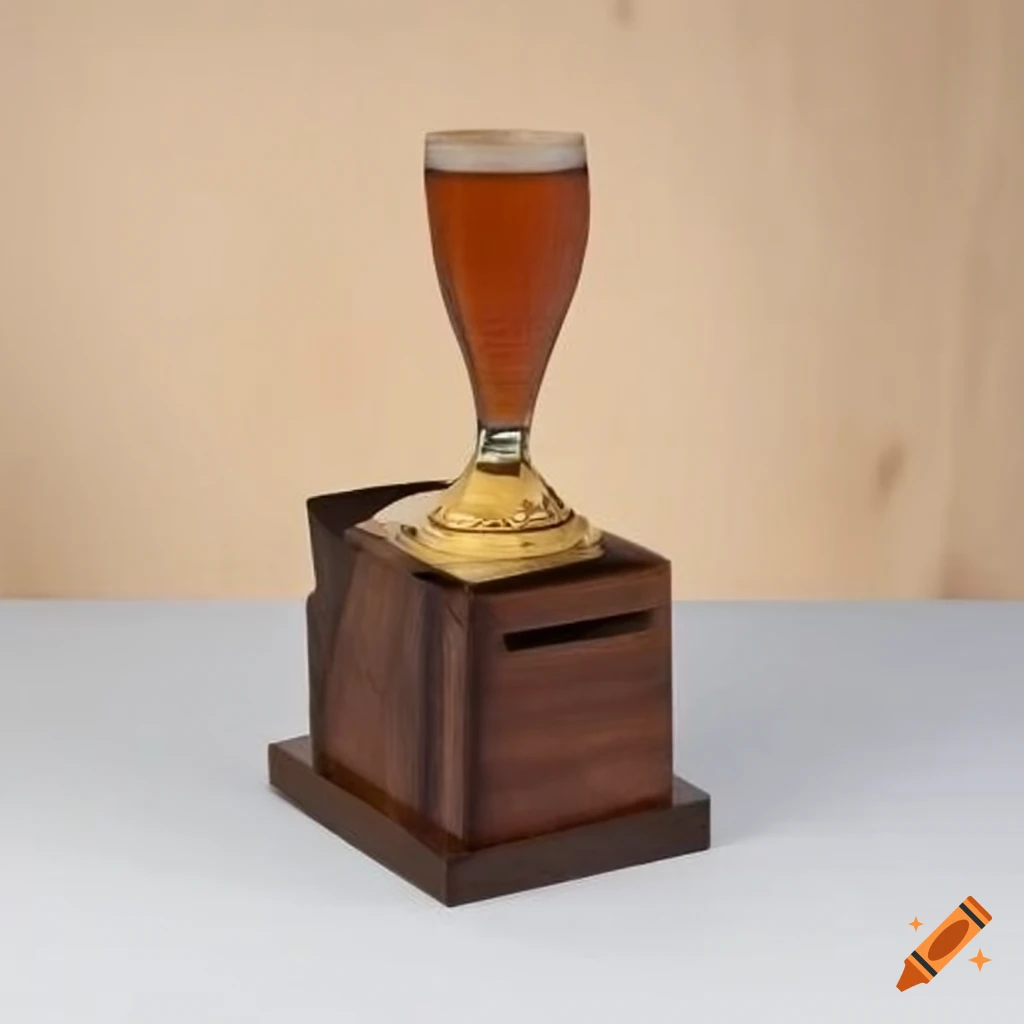 Large wooden trophy with beer boot on top