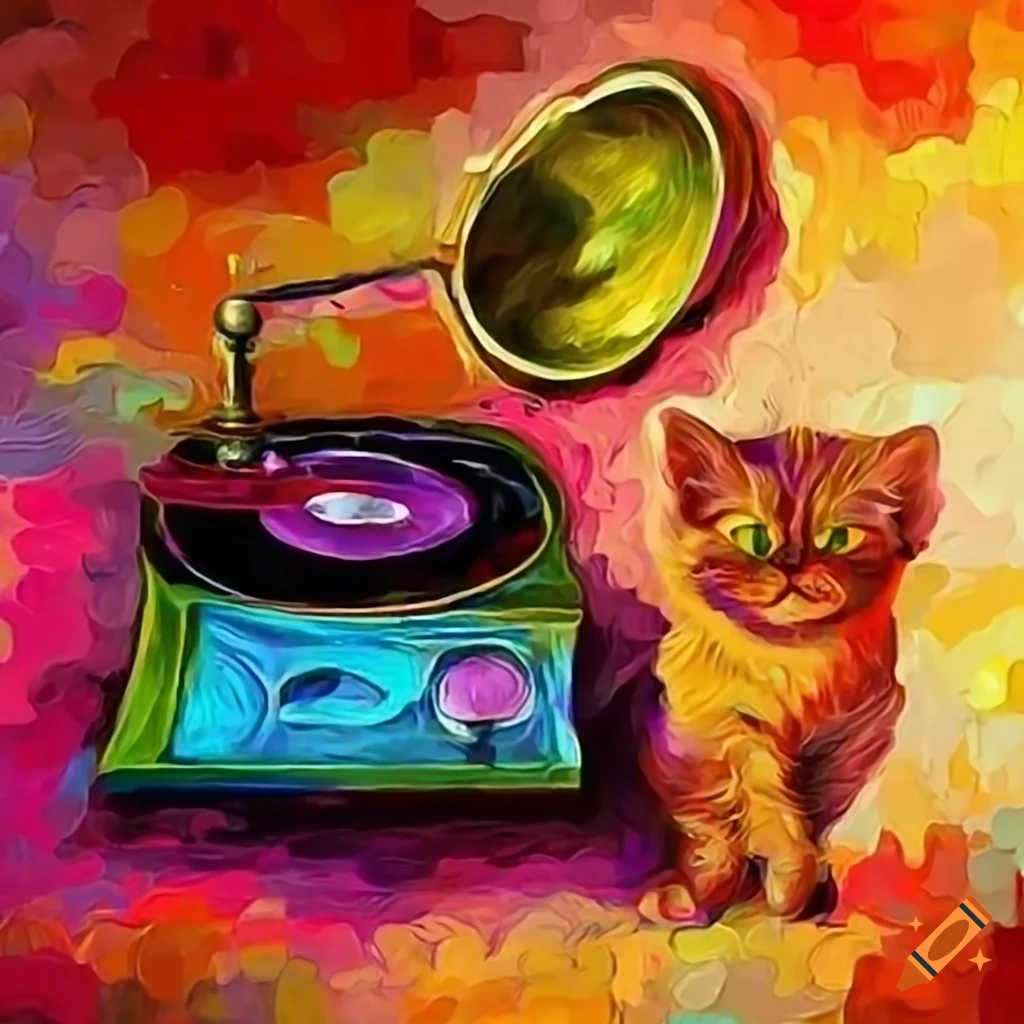 Cat with gramophone in the style of Klimt on Craiyon