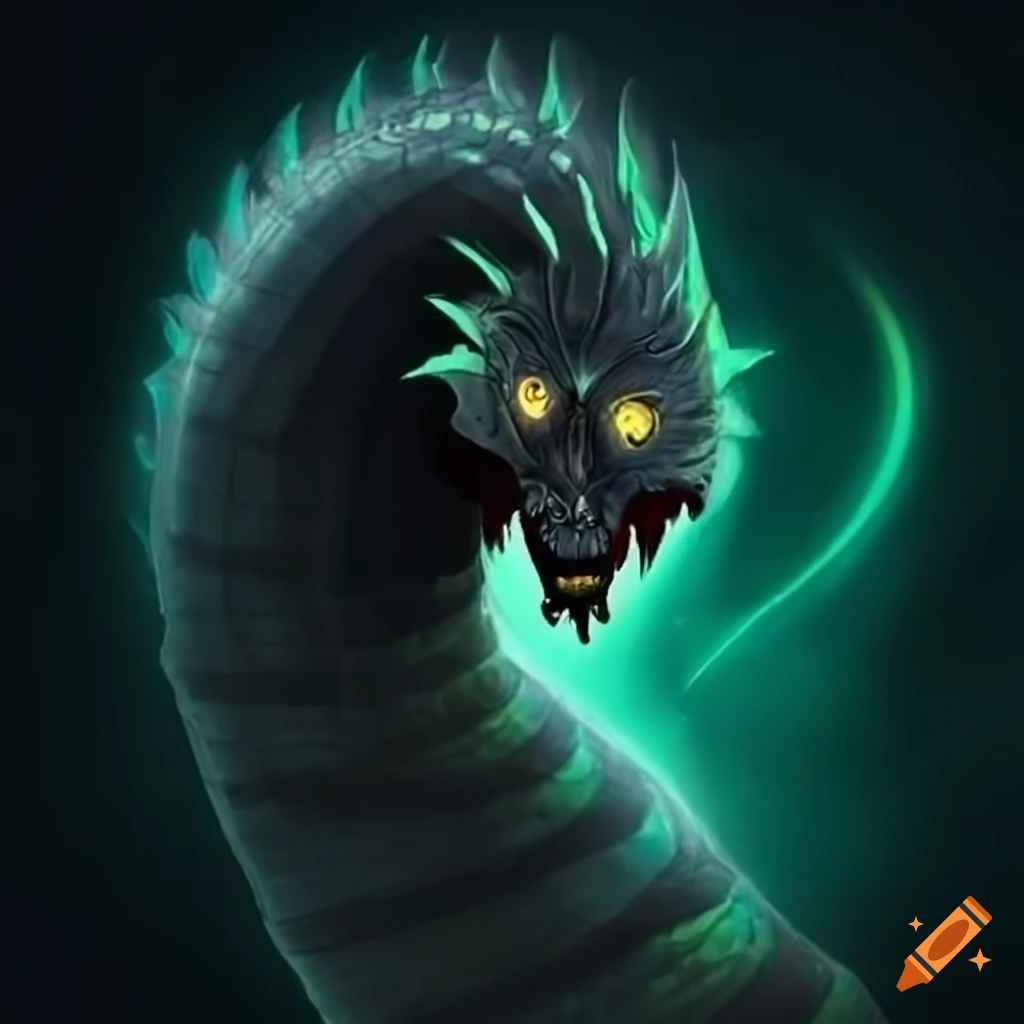 Umbral serpent with sinuous and serpentine form and scales of pure