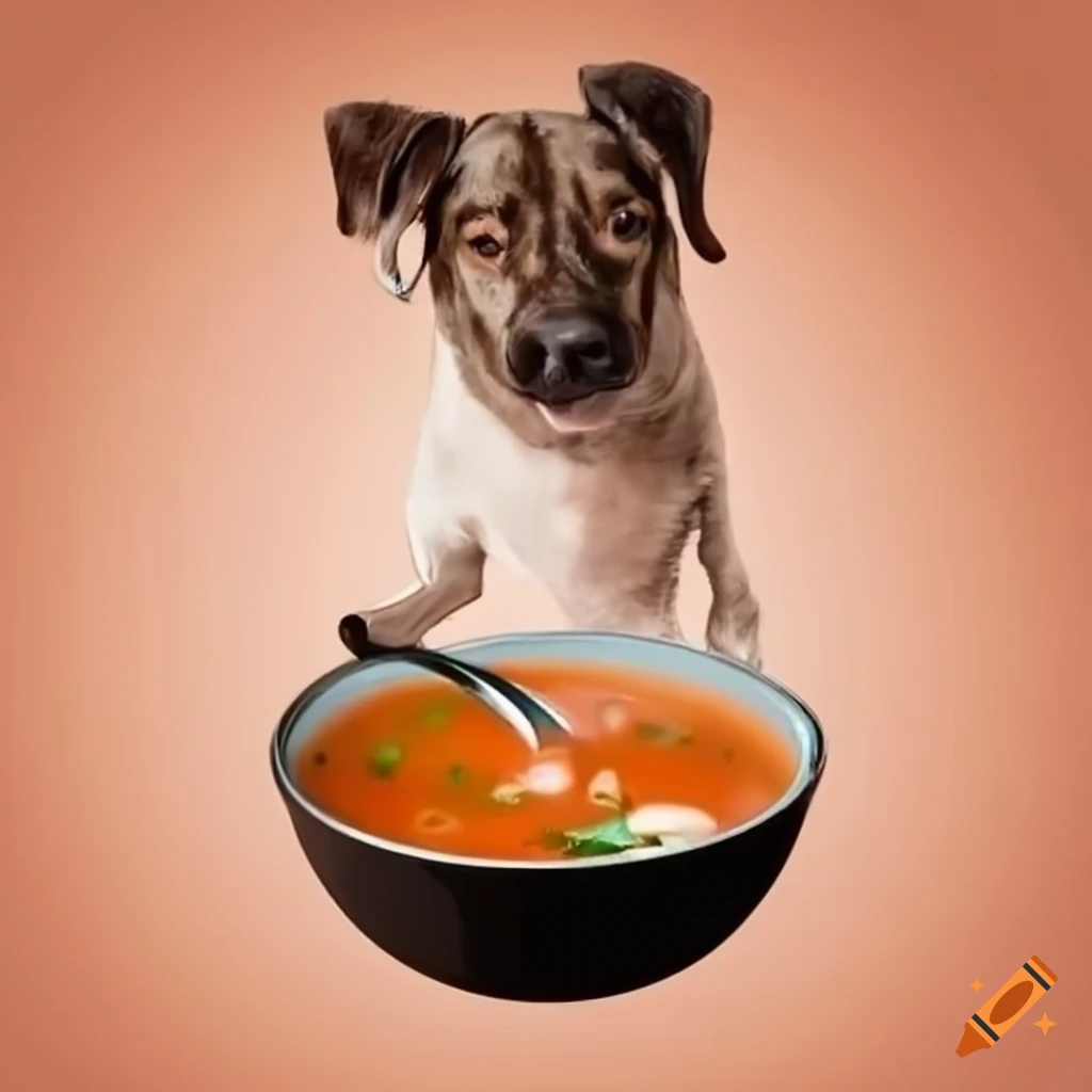 Dog enjoying soup with a spoon on Craiyon