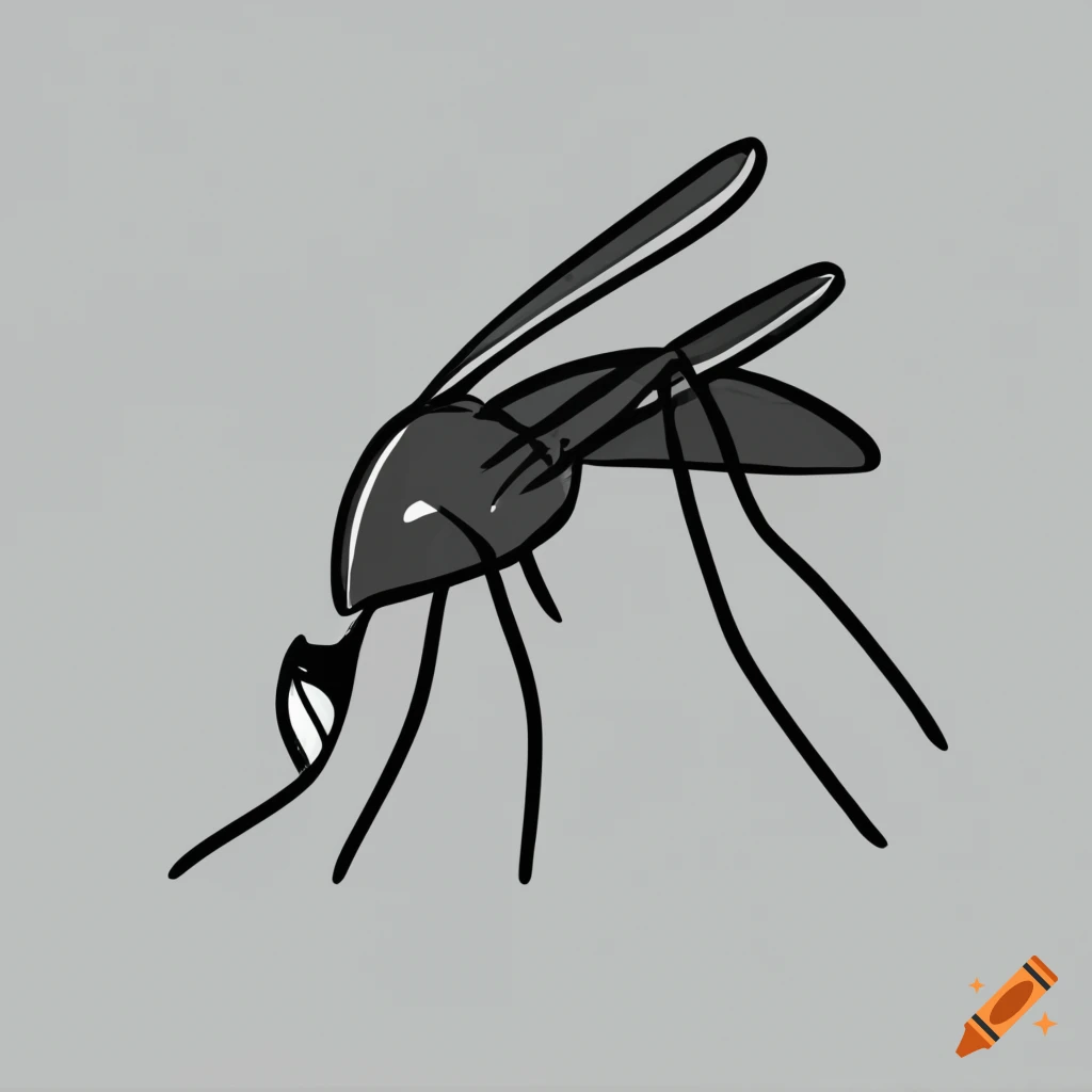 Angry tiger mosquito cartoon logo in grey line drawing on Craiyon