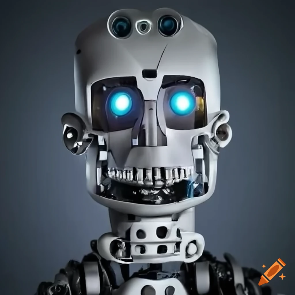 Cartoon of an ai robot with a big smile and googly eyes on Craiyon