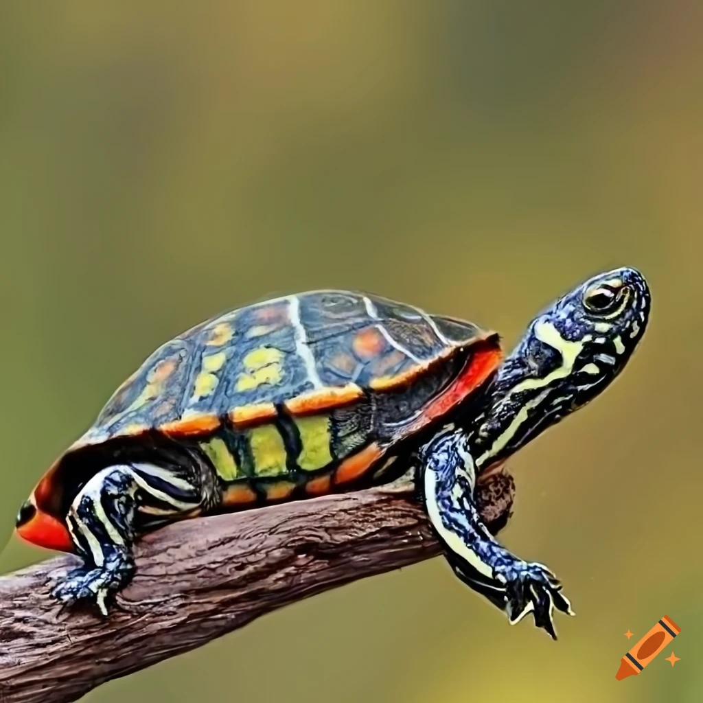 Painted turtle in the style of Peterson's field guide