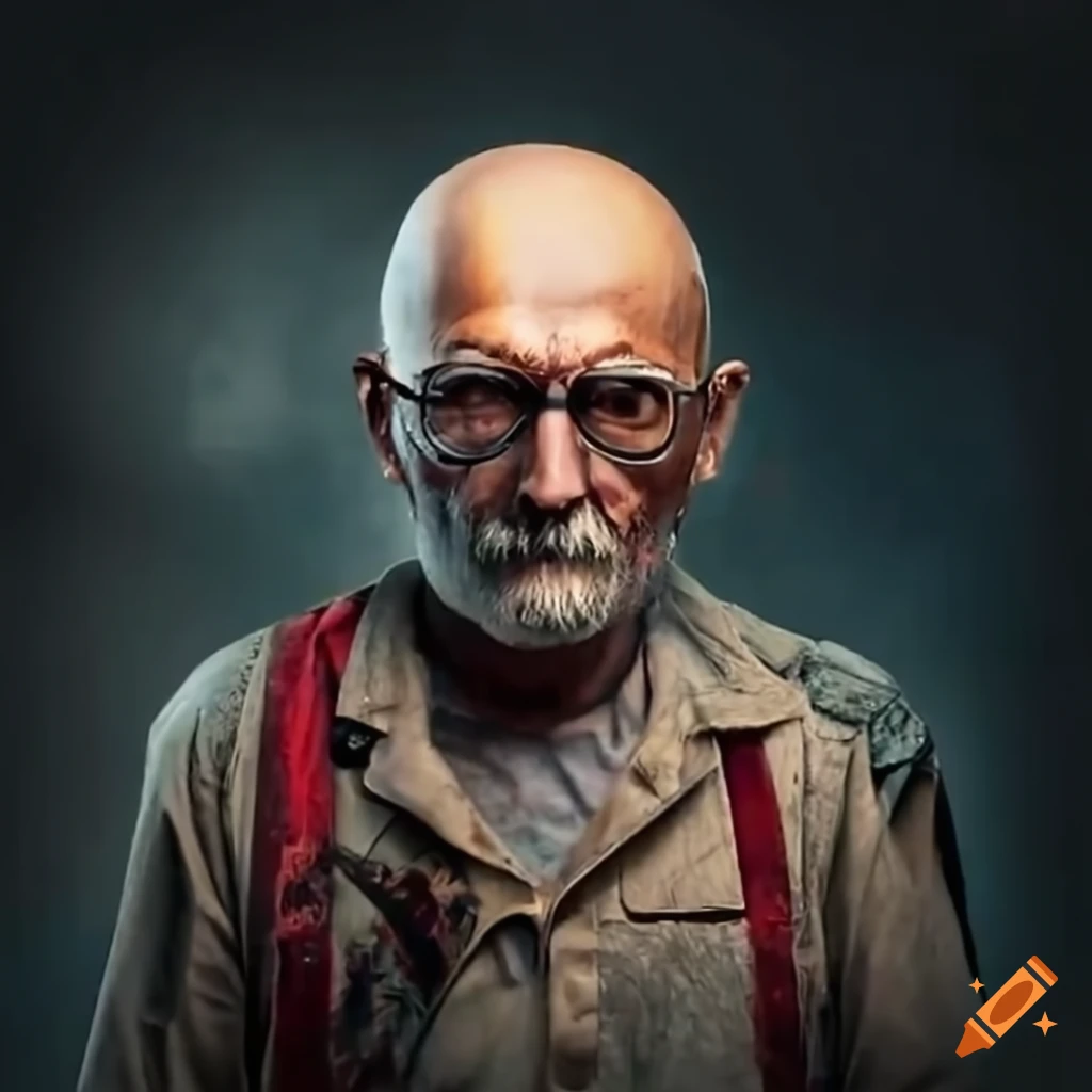Middle-aged engineer with toolbelt and machete in hand