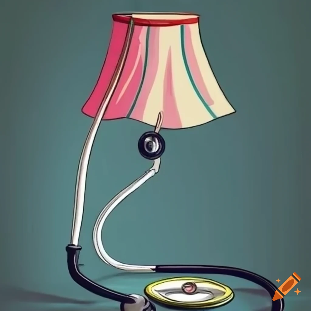 Compass and stethoscope with a lampshade drawing