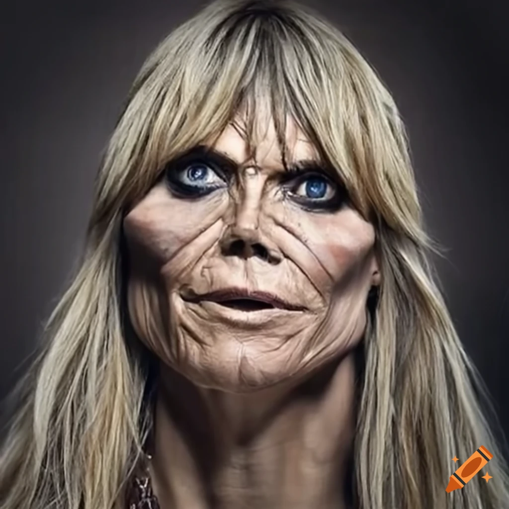 Heidi Klum reimagined as Iron Maiden mascot with a rocky, battle-ready look