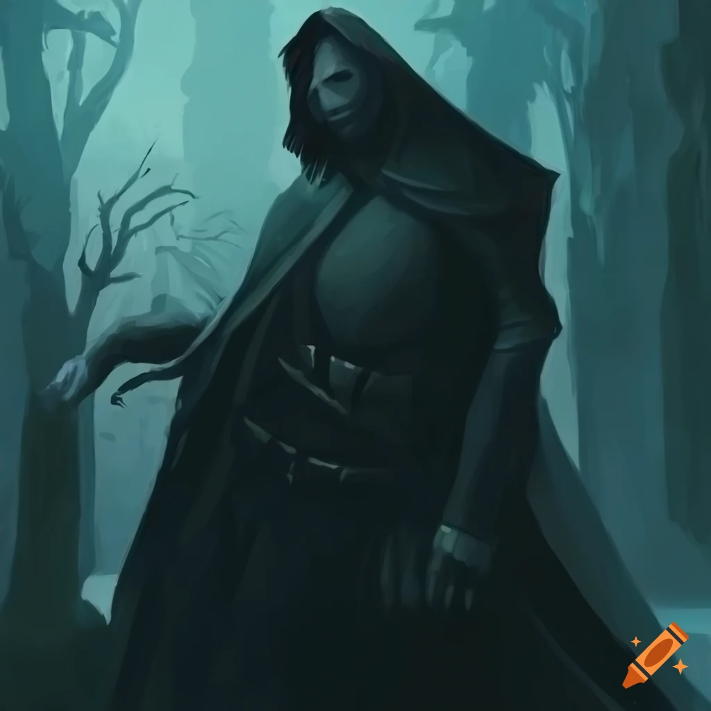 Shadowy grey skin rogue in a fantasy art landscape