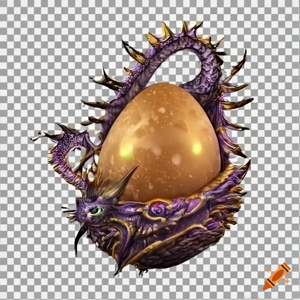 Majestic dragon guarding a glistening egg on transparent background