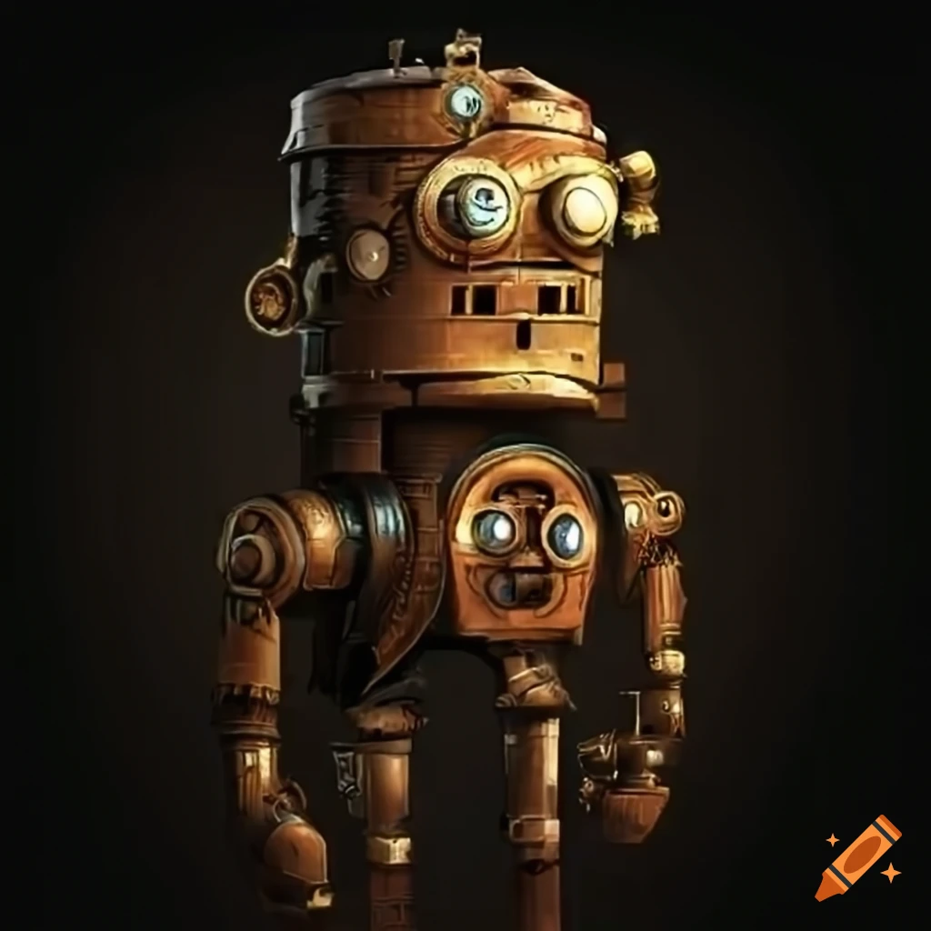 Clockwork robot in a steampunk city on Craiyon
