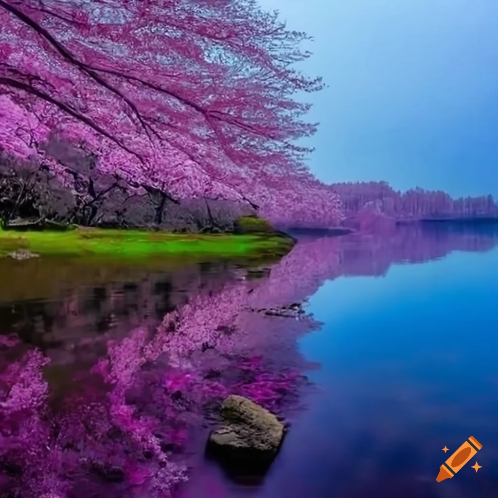 Japanese Cherry Trees By Saltwater Lake Serenity With Pink Blossoms japanese-cherry-trees-by-saltwater-lake-serenity-with-pink-blossoms