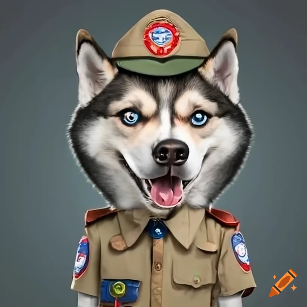 Husky wearing a boy scout uniform and saluting on Craiyon