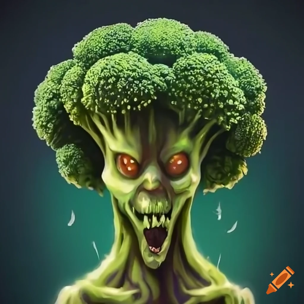 Eerie broccoli in a horror-themed rendition on Craiyon