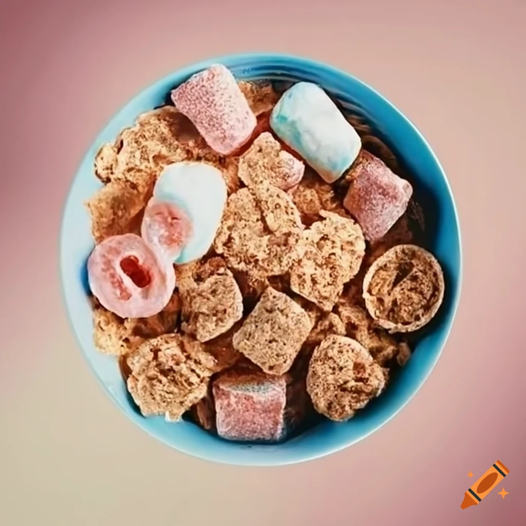 Bran flakes cereal bowl with planetary marshmallows