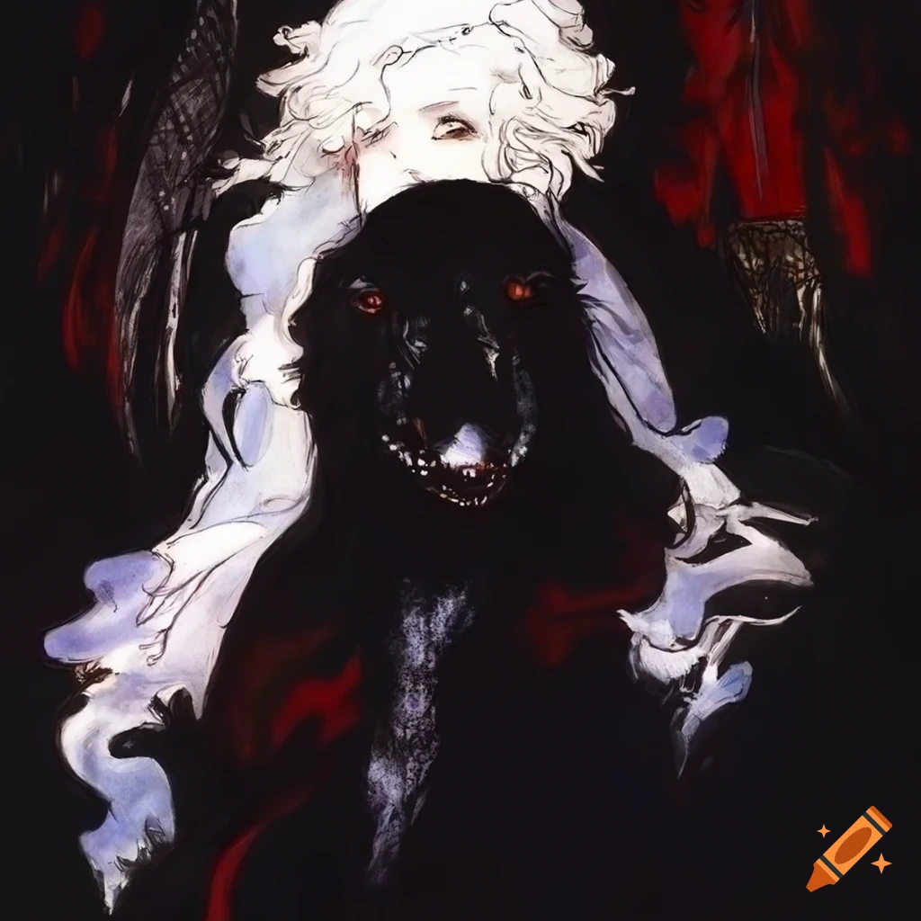 Man with white hair and black dog in Final Fantasy concept art