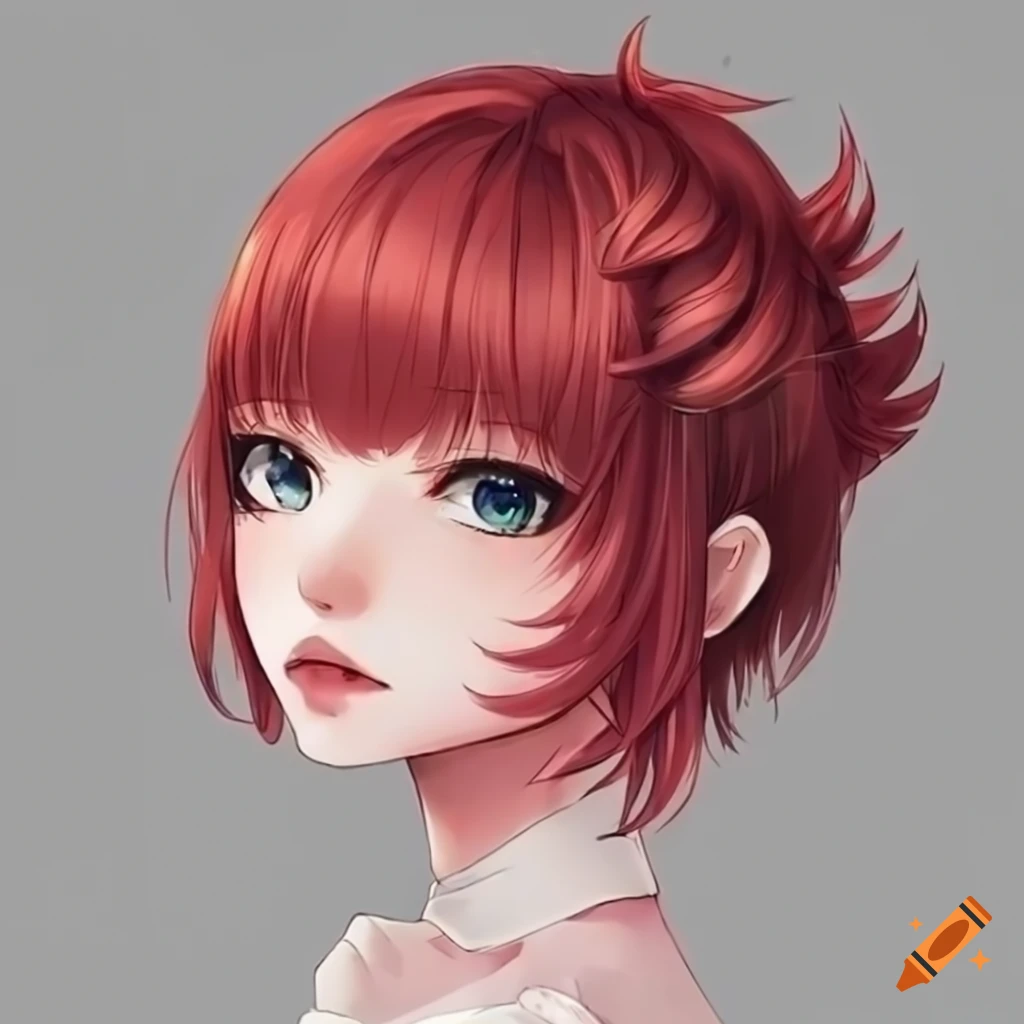 Elegant hairstyle for a medium hair red anime girl