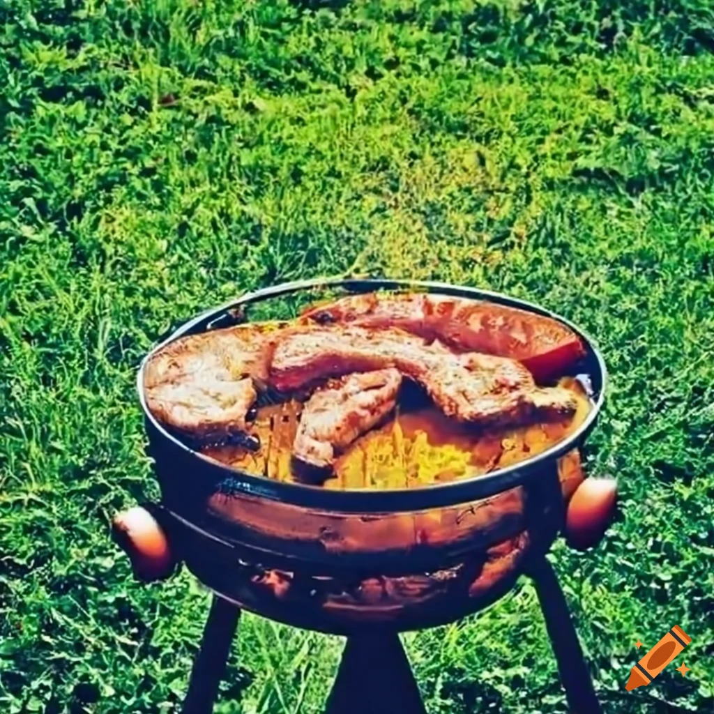 Barbecue on a sunny day with clear sky and green grass