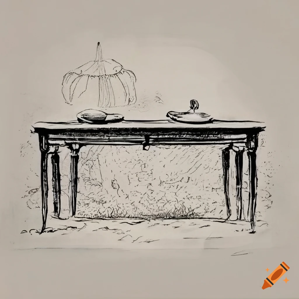 1800 pen and ink drawing of dining table on Craiyon