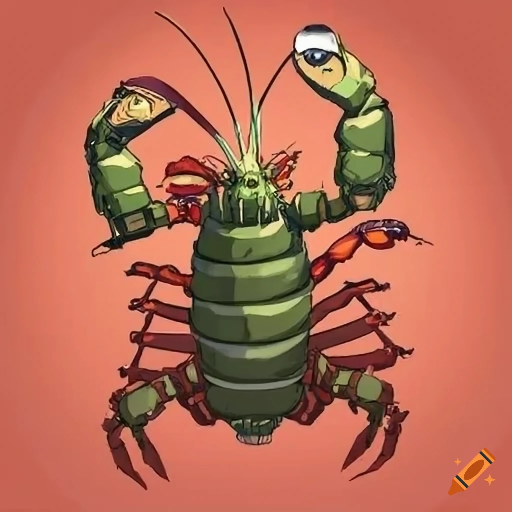 Lobster in military attire on Craiyon