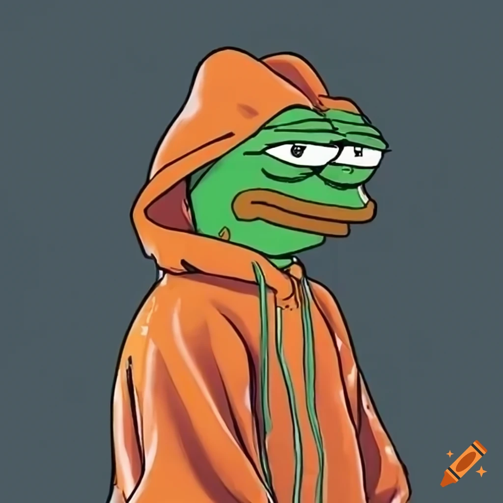 Cartoon character wearing an orange hoodie on Craiyon