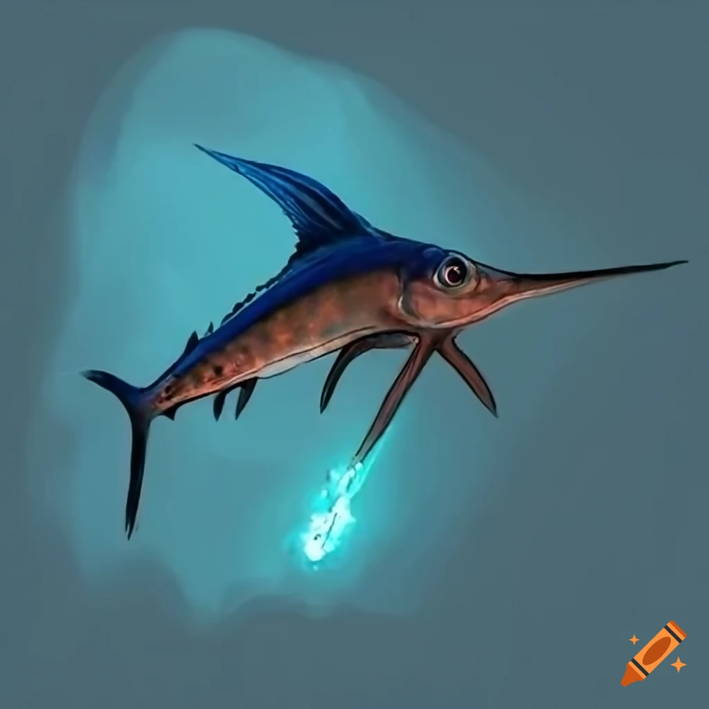 Glowing swordfish with reinforced deep sea scales on Craiyon