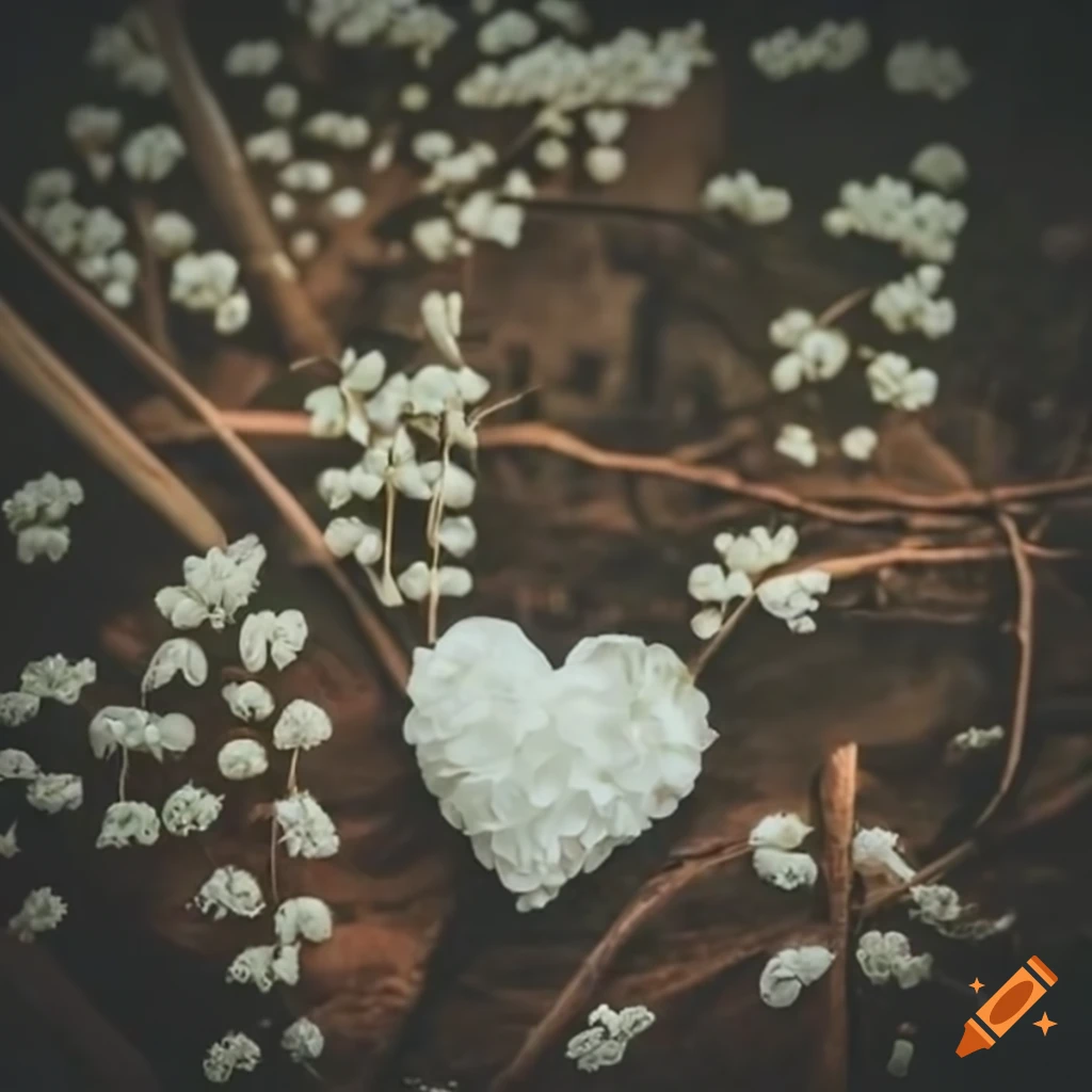 Heart resting on white flowers