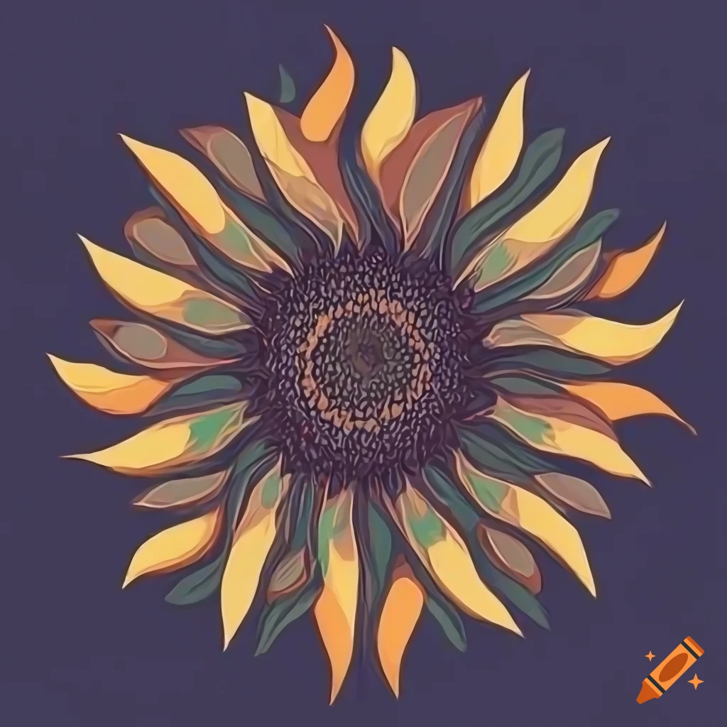 Stylized high definition sunflower drawing with vibrant colors on Craiyon