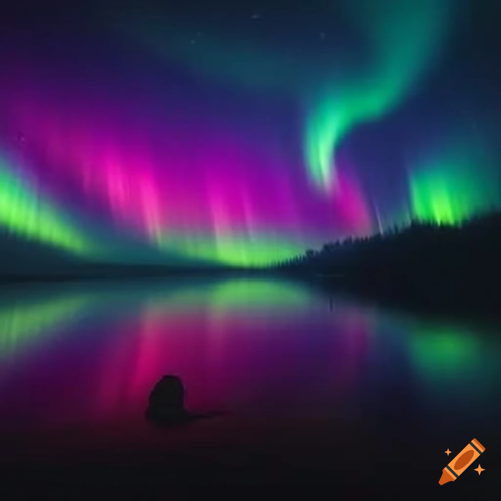 Colorful aurora borealis light display