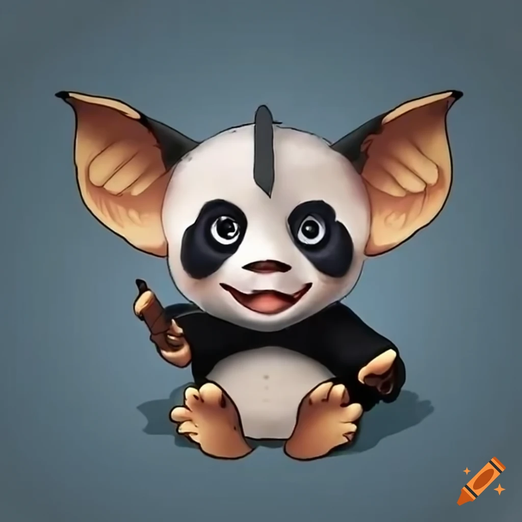 Panda and gremlin in a playful fight over glue on Craiyon