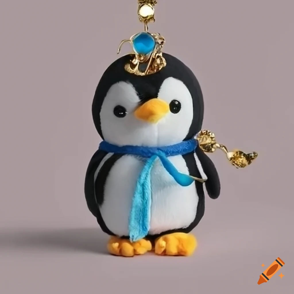 Plushie penguin adorned with jewelry