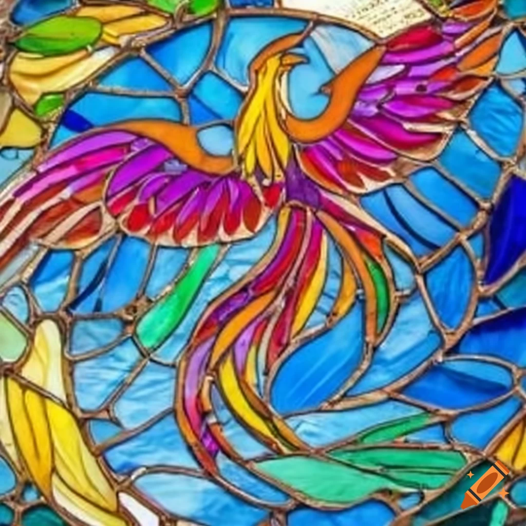 Colorful stained glass art of a phoenix on Craiyon