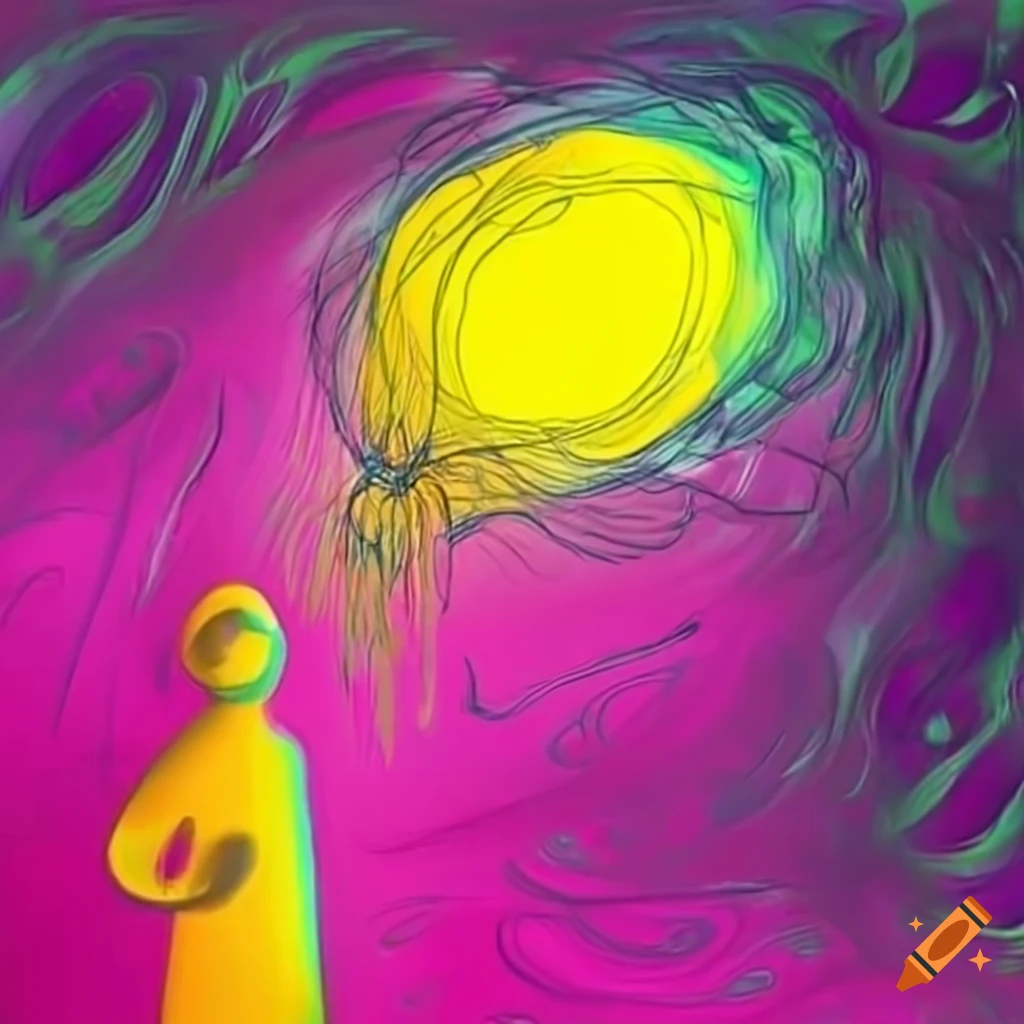 Yellow person using psychic powers on fuchsia background