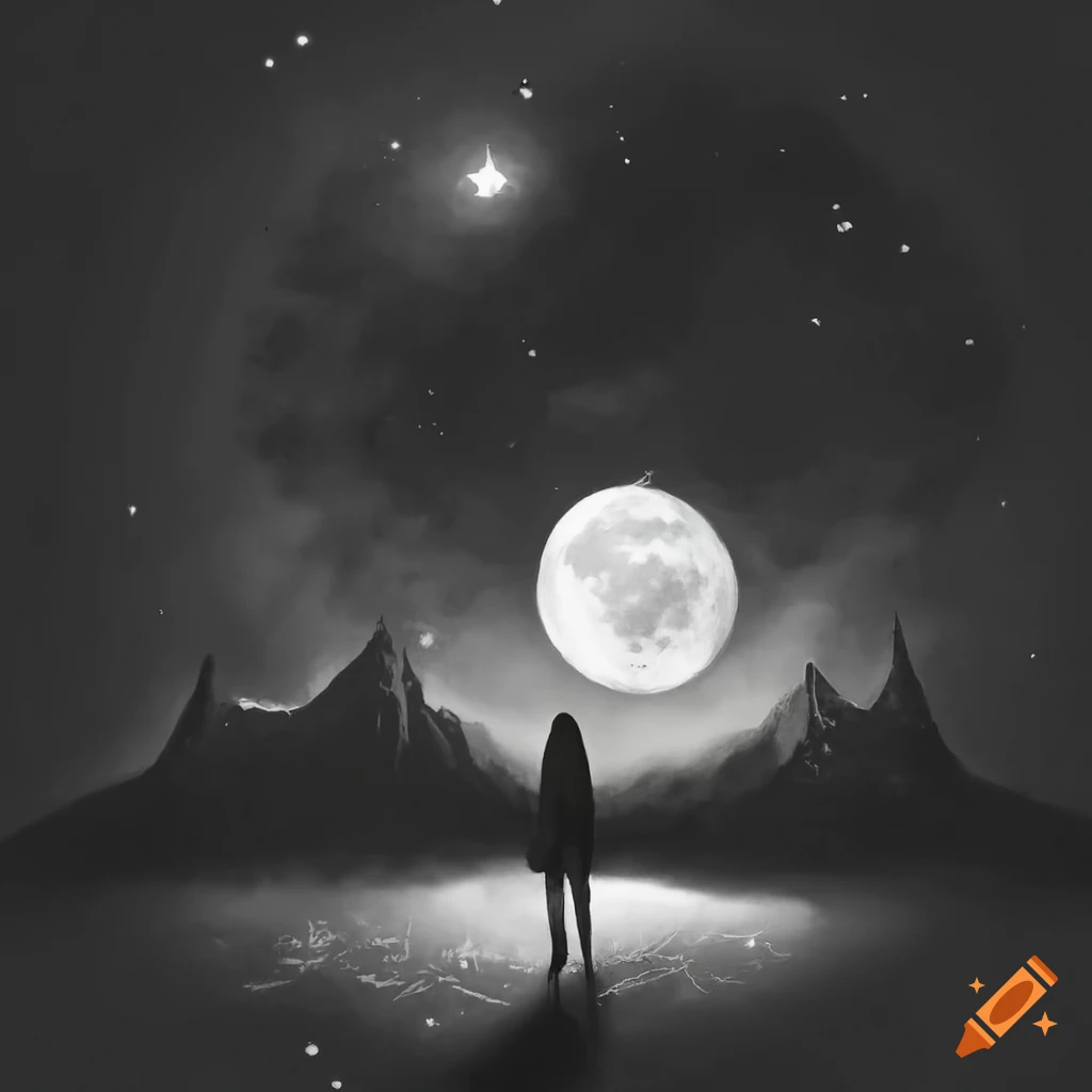 Surreal moon landscape painting on a wall