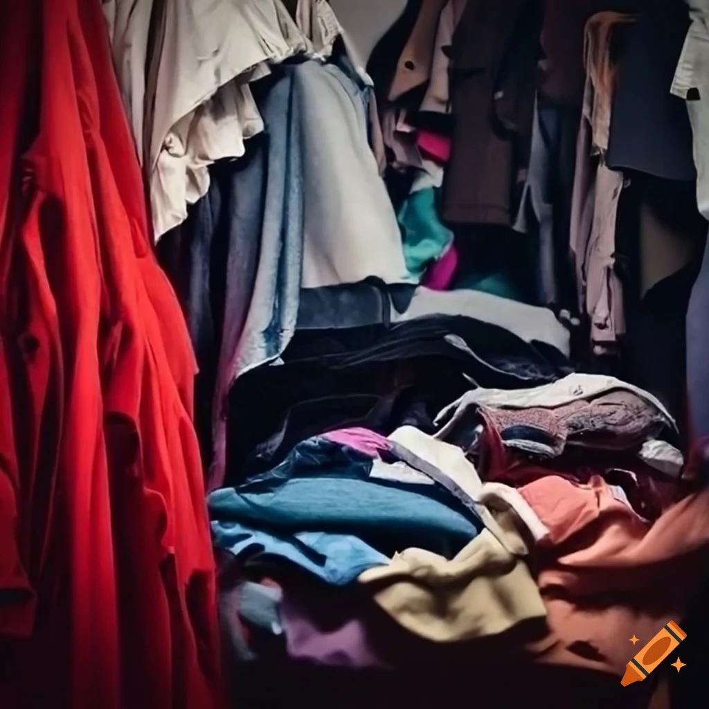 Messy clothes in the closet on Craiyon