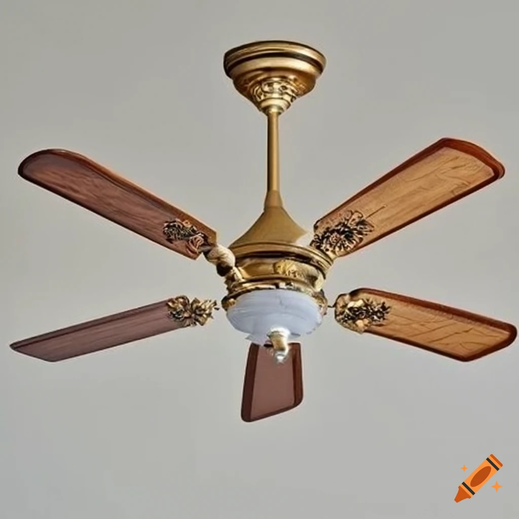 Baroque rococo white ceiling fan with gold trim wood design on Craiyon