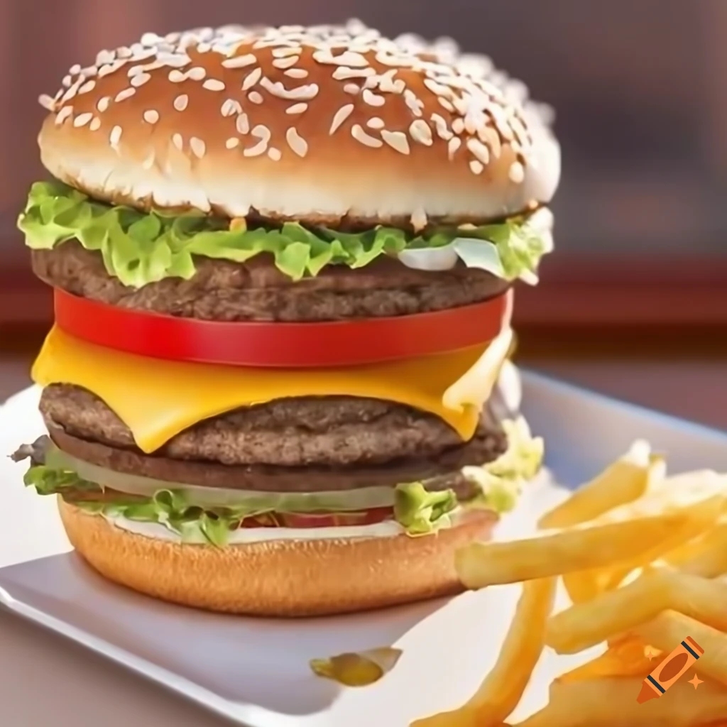 Delicious Big Mac burger with fries and drink in McDonald's restaurant