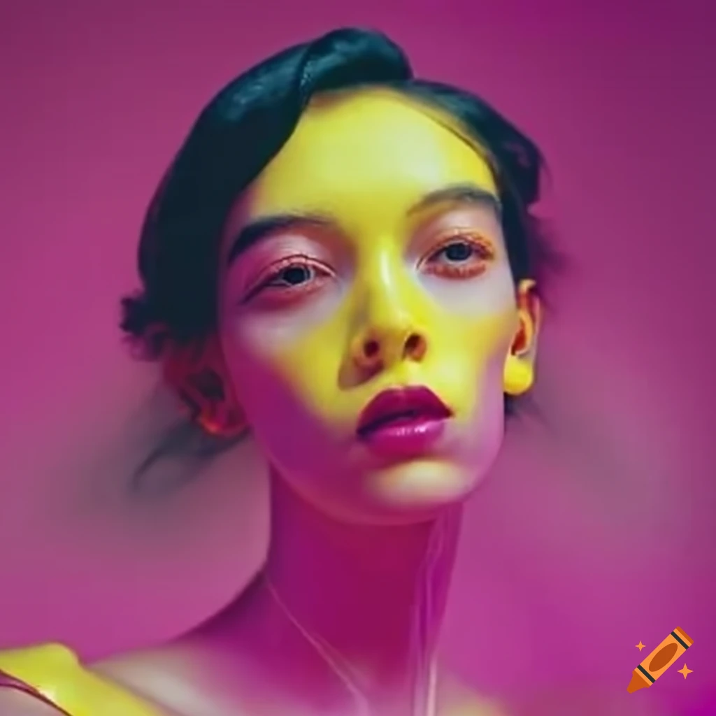 Yellow person using psychic powers on a fuchsia background on Craiyon