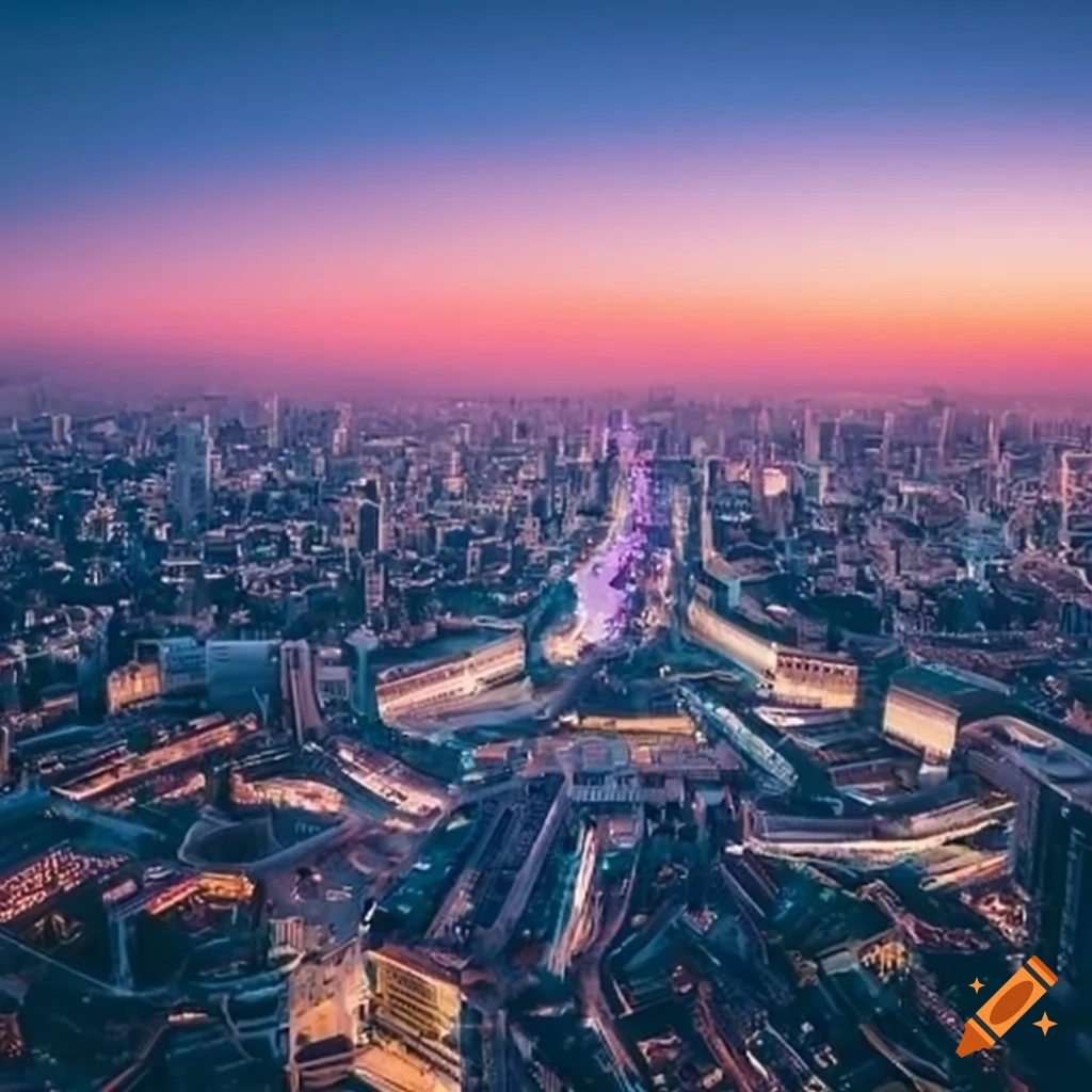 Aerial view of a utopian cityscape on Craiyon